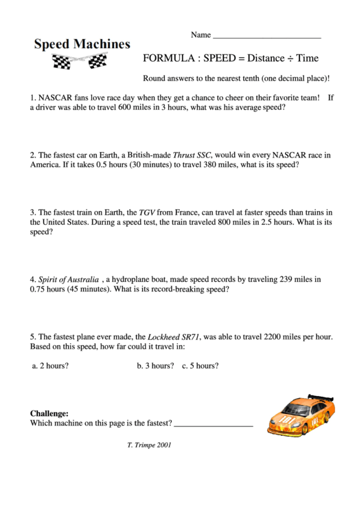 Speed And Time Worksheet Printable Pdf Download