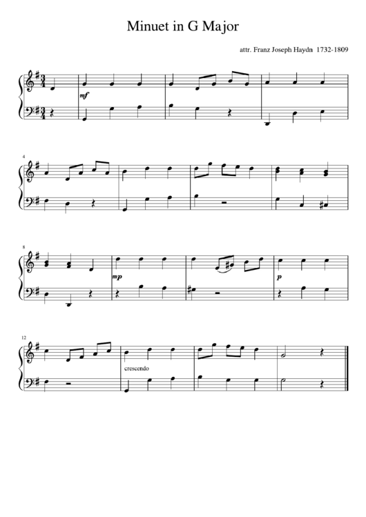 Minuet In G Major - Franz Joseph Haydn Printable pdf
