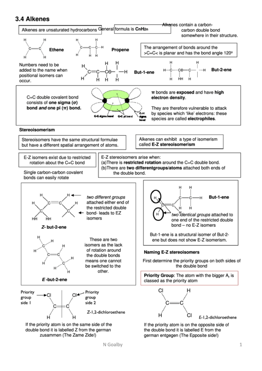 Revision Guide Alkenes 3.4 - Chemistry Sheet Printable pdf