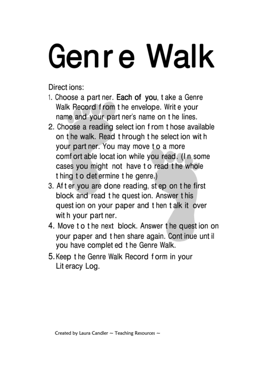 Genre Walk Worksheet printable pdf download