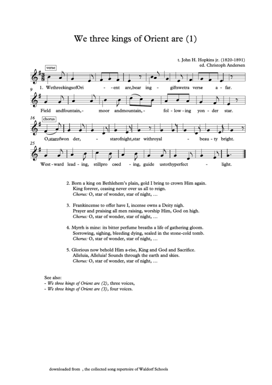 We Three Kings Of Orient Are (1) By John H Hopkins Jr. Sheet Music Printable pdf