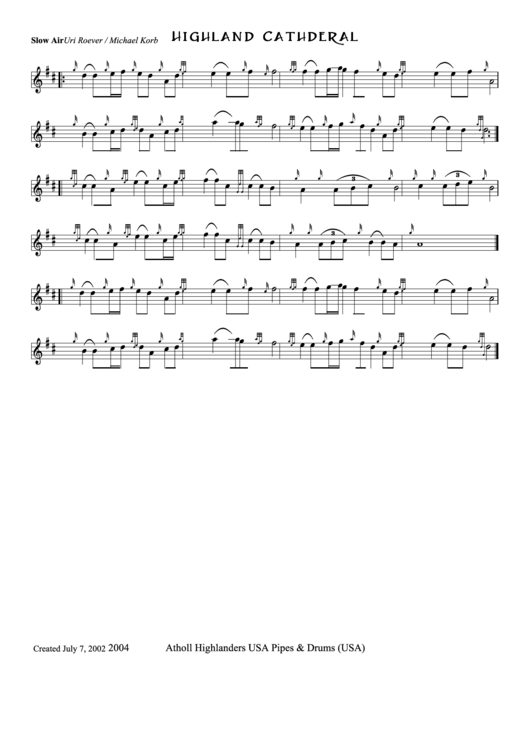 Highland Cathedral - Piano Chord Chart