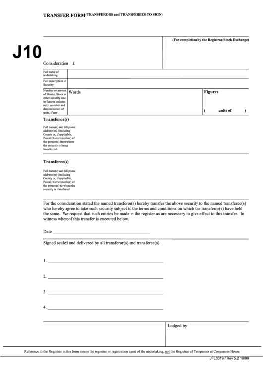 Fillable Transfer Form - J10 Printable pdf