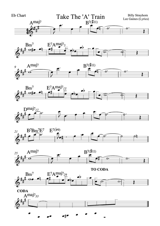 Take The A Train - By Billy Strayhorn Printable pdf