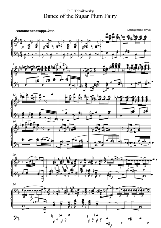 Dance Of The Sugar Plum Fairy - By P I Tchaikovsky Printable pdf