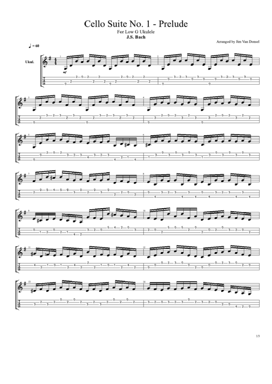Bach Cello Suite No. 1 Prelude - Jim Van Donsel Printable pdf