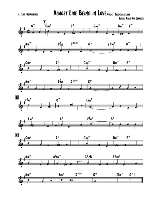 Sheet Music - Frederick Lowe - Almost Like Being In Love (Eb Instruments) Printable pdf