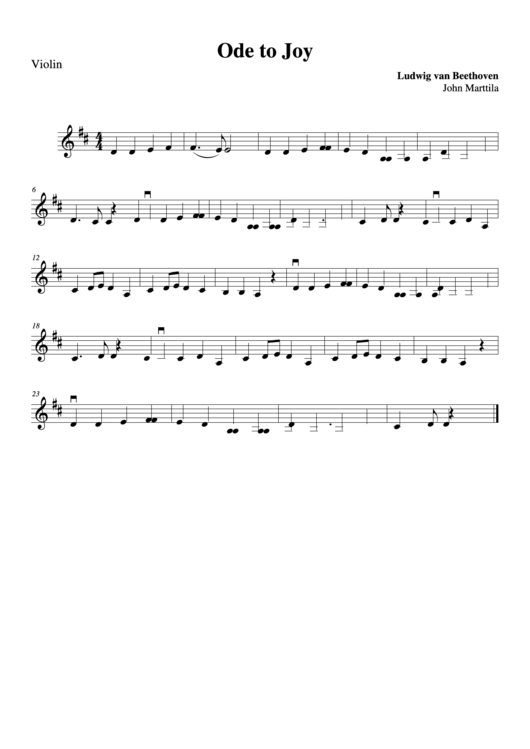 Ode To Joy - Ludwig Van Beethoven Printable pdf