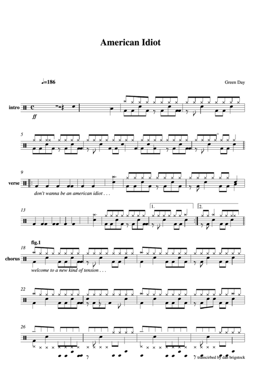 Green Day - American Idiot - Drums Printable pdf