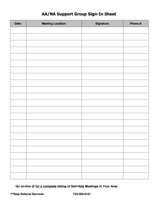 Aa/na Support Group Sign-In Sheet Template Printable pdf