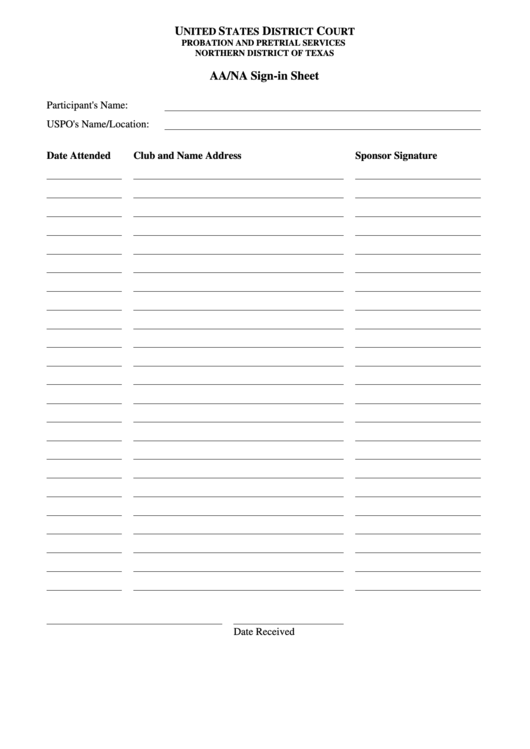 Fillable Aa/na SignIn Sheet Template printable pdf download