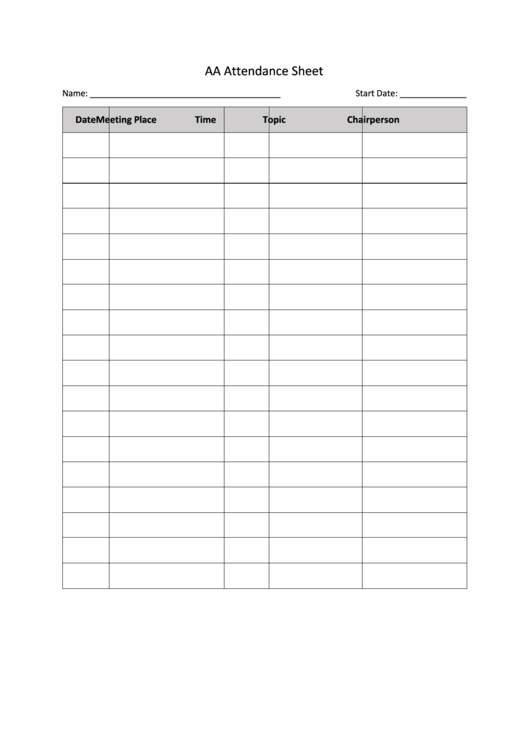 Aa Attendance Sheet Printable