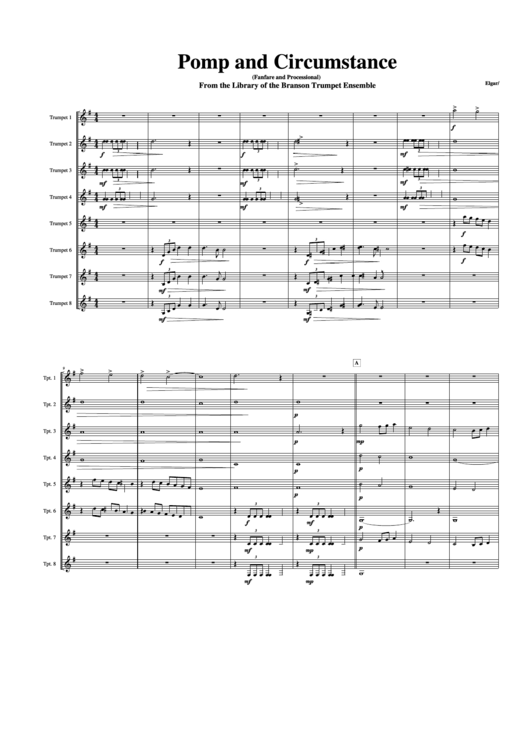 Pomp And Circumstance (Fanfare And Processional) From The Library Of The Branson Trumpet Ensemble Sheet Music Printable pdf