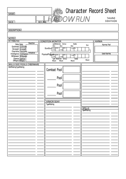 Shadowrun Character Sheet (Ink-Friendly) printable pdf download