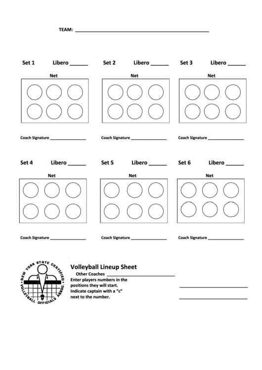 Volleyball Lineup Sheet printable pdf download