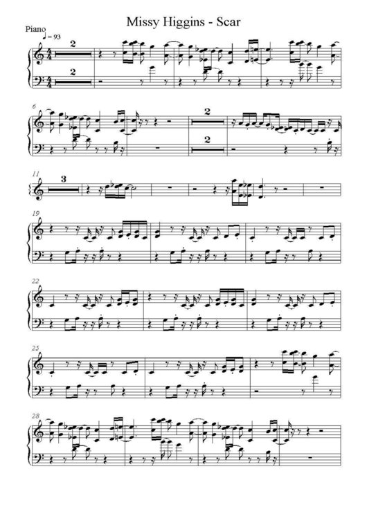 Missy Higgins - Scar (Piano) Printable pdf