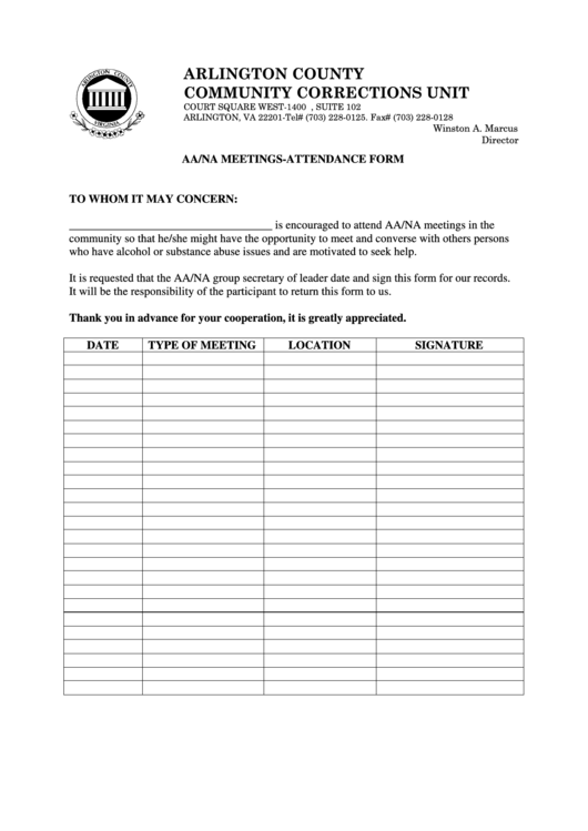 Aa/na MeetingsAttendance Form printable pdf download