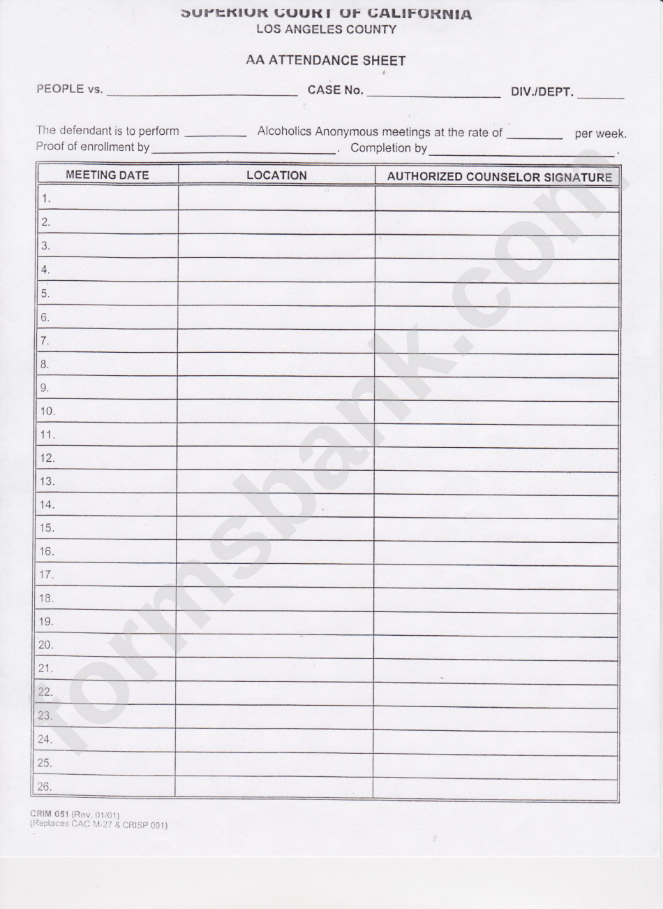 Aa Attendance Sheet Template printable pdf download