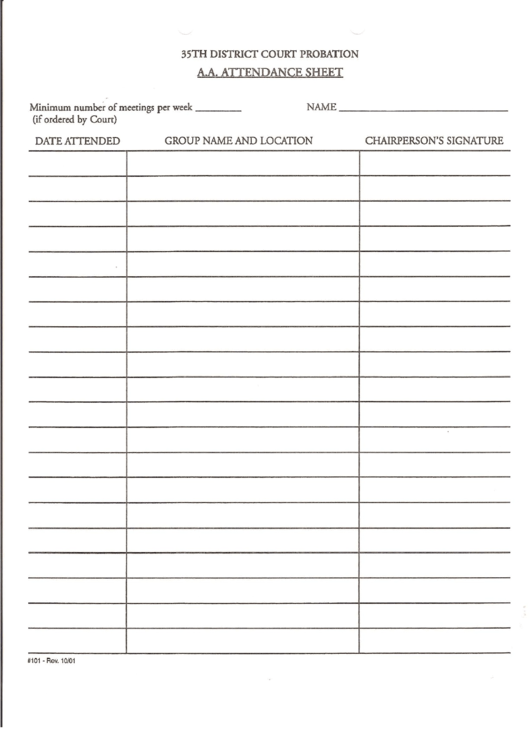 Aa Attendance Sheet Template Printable pdf