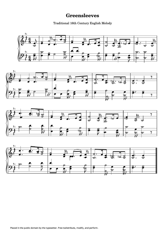 Greensleeves Traditional 16th Century English Melody Printable Pdf Download