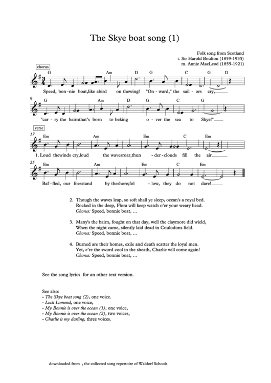 The Skye Boat Song - Folk Song From Scotland Printable pdf