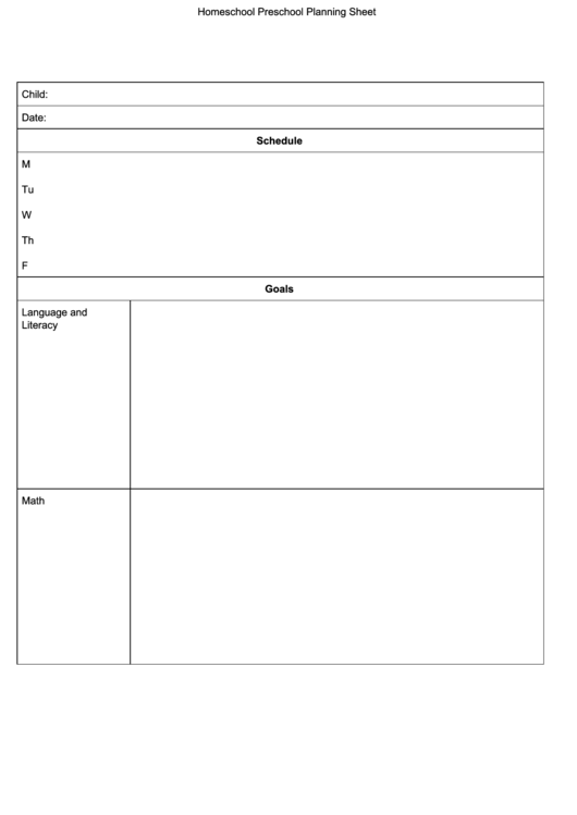 Homeschool Preschool Planning Sheet