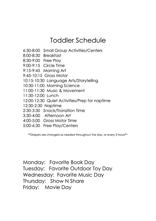 Toddler Schedule printable pdf download