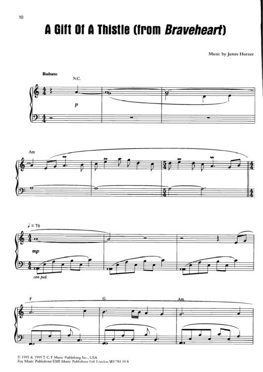 A Gift Of A Thistle (From Braveheart) James Horner Printable pdf