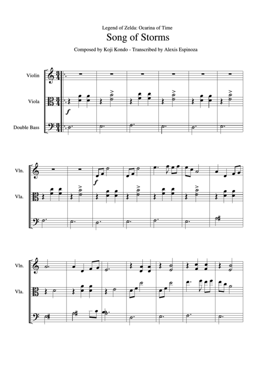 Song Of Storms - Violin (Legend Of Zelda: Ocarina Of Time) Printable pdf