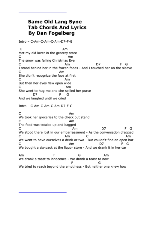 Same Old Lang Syne Tab Chords And Lyrics By Dan Fogelberg Printable pdf