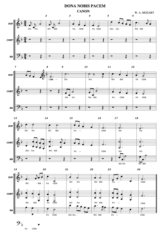 Dona Nobis Pacem - Canon - W A Mozart Printable pdf