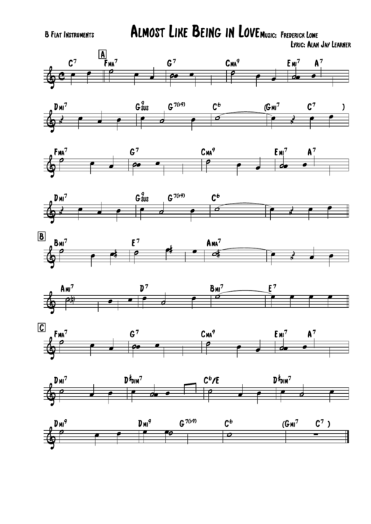 Sheet Music - Frederick Lowe - Almost Like Being In Love (Bb Instruments) Printable pdf