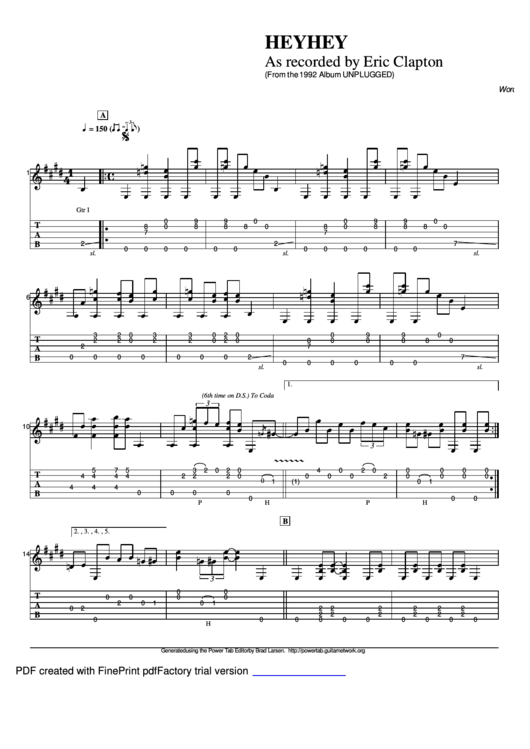 Hey Hey - By Eric Clapton Printable pdf