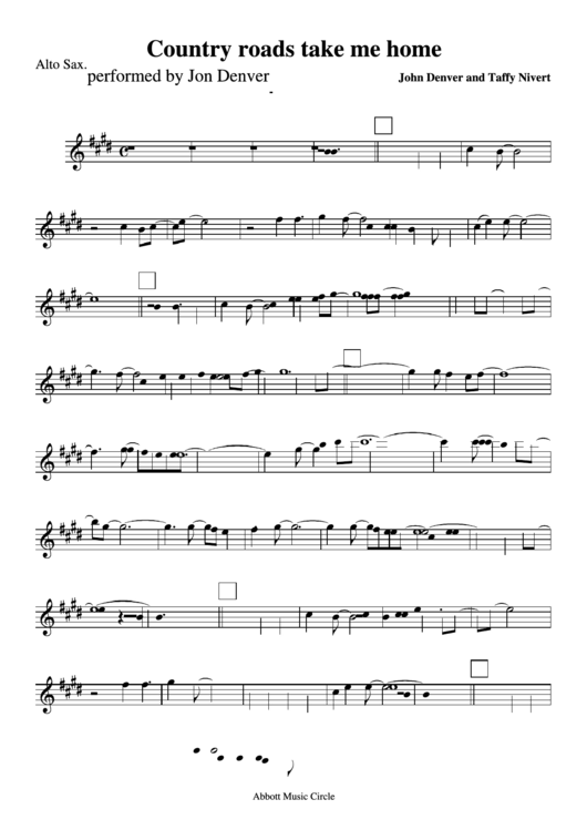 Jon Denver - Country Roads Take Me Home Alto Sax Sheet Music Printable pdf