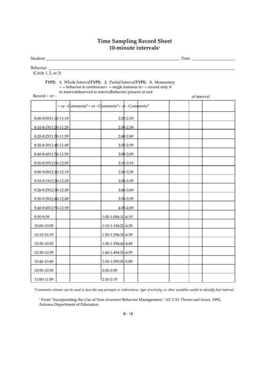 Time Sampling Record Sheet Printable pdf