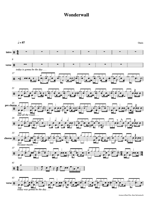 Oasis - Wonderwall Sheet Music Printable Pdf Download