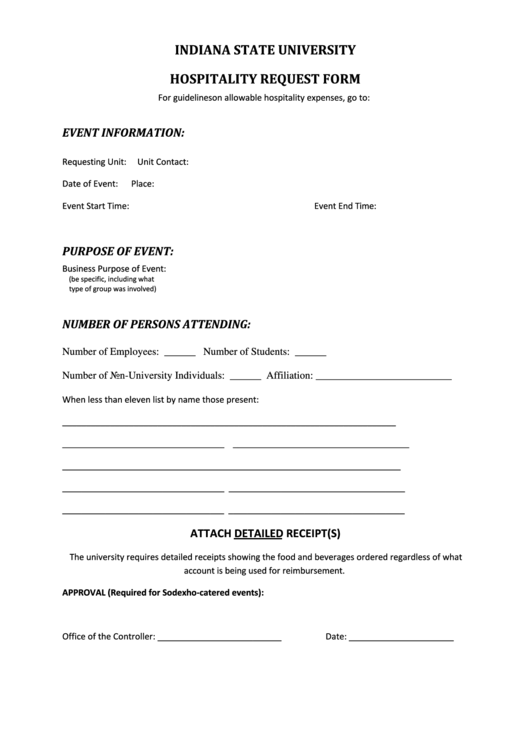 Fillable Hospitality Request Form Printable pdf