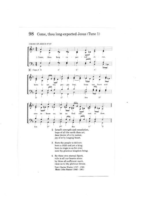 Come, Thou Long-Expected Jesus (Tune 1) Sheet Music Printable pdf
