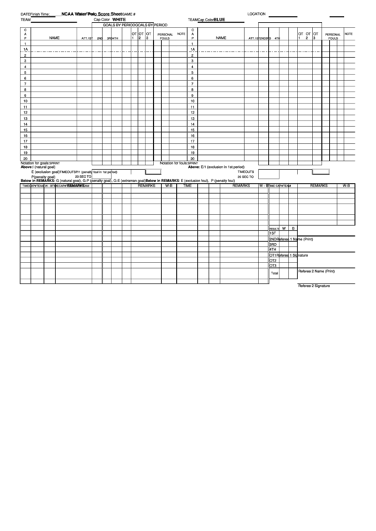 Water Polo Score Sheet