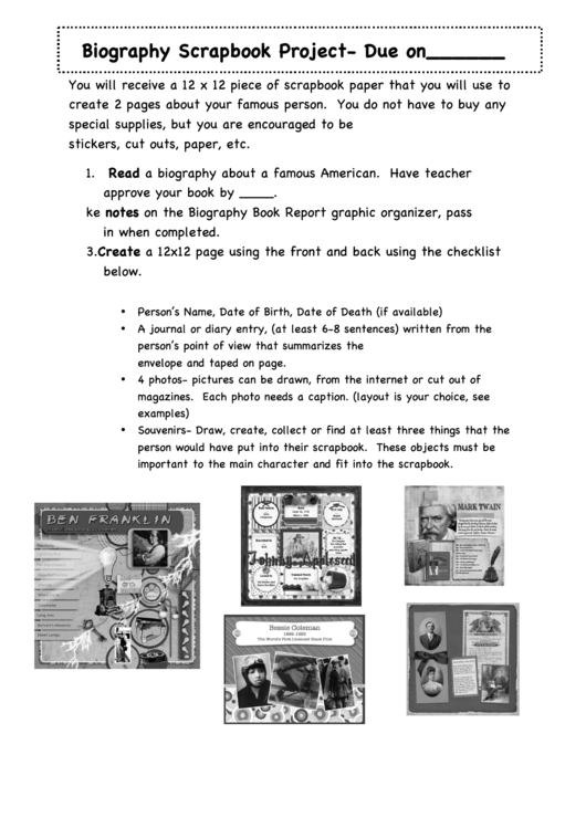 Biography Scrapbook Project Printable pdf