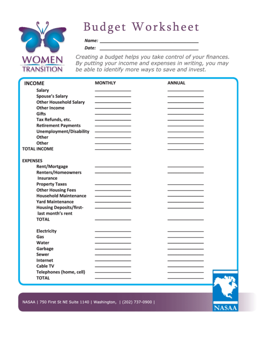 Budget Worksheet Template Printable pdf