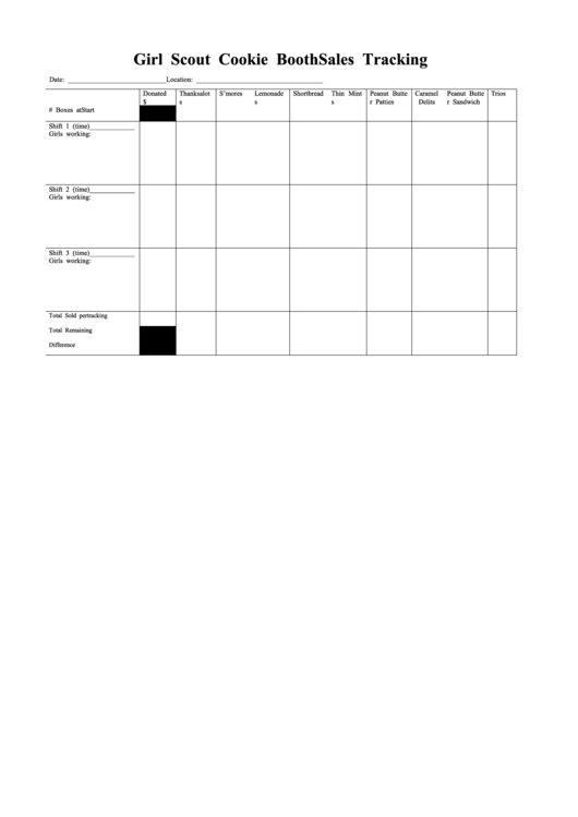Girl Scout Cookie Booth Sales Tracking Printable pdf