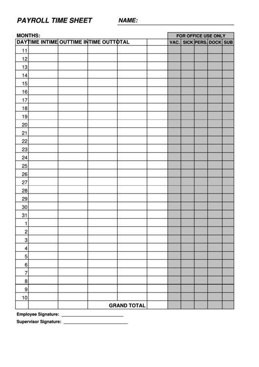 Payroll Time Sheet Printable pdf