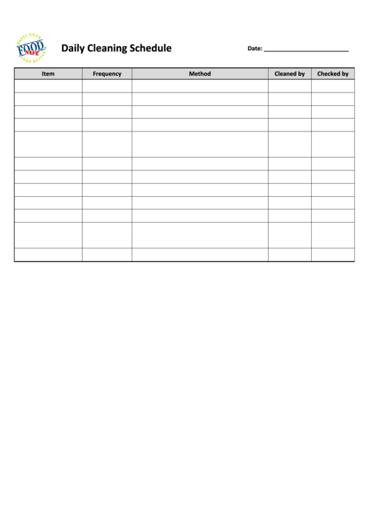 Daily Cleaning Schedule Template Printable pdf