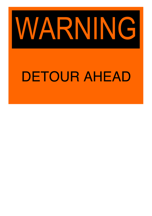 Warning - Detour Ahead Sign Printable pdf