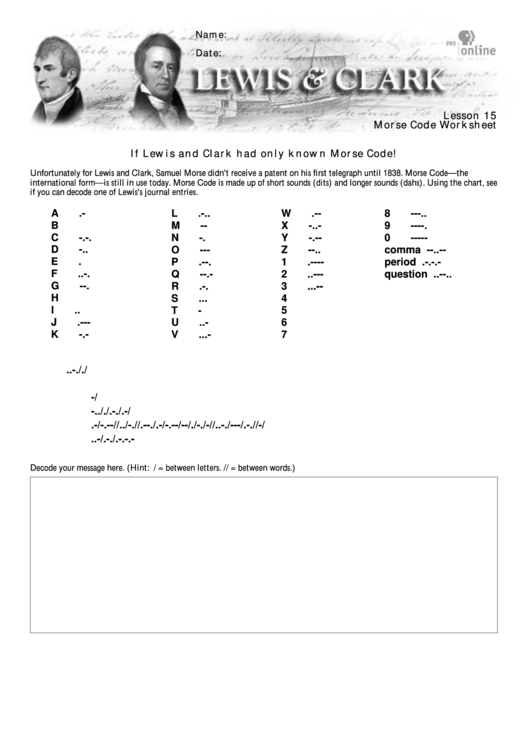 Morse Code Worksheet Printable pdf
