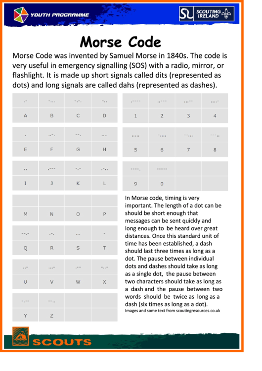 Morse Code Sheet Printable pdf