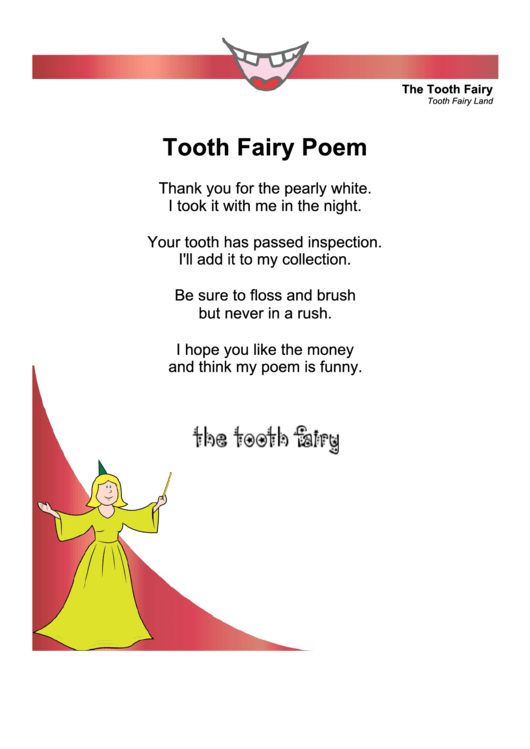 Sample Tooth Fairy Poem Template Printable pdf