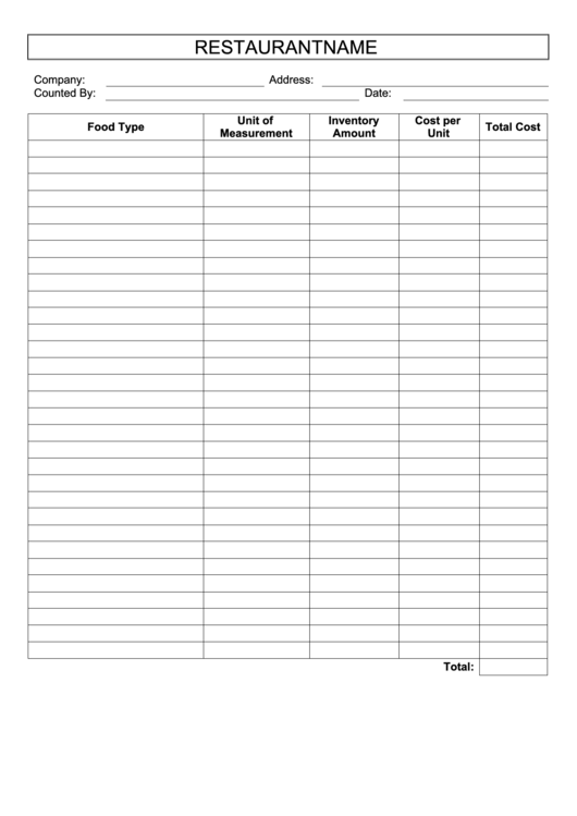 Restaurant Inventory Spreadsheet Template Printable pdf