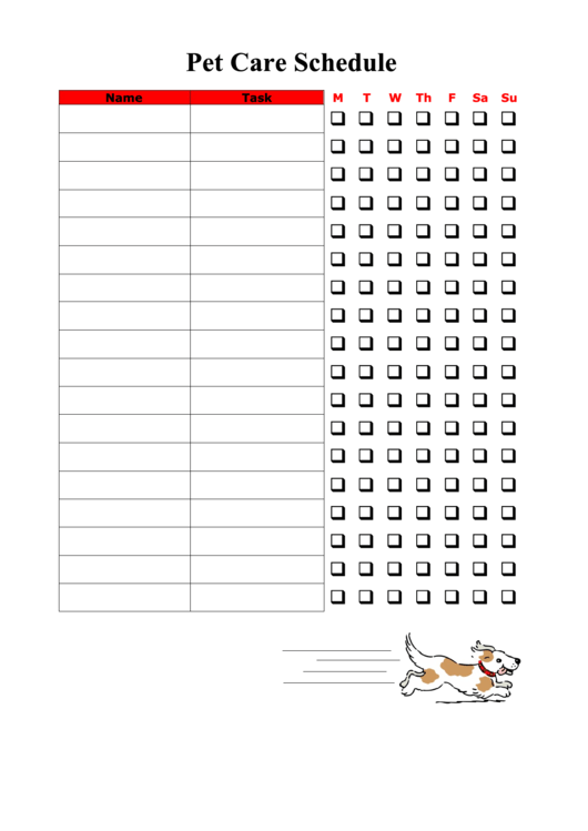 Pet Care Schedule Template Printable pdf